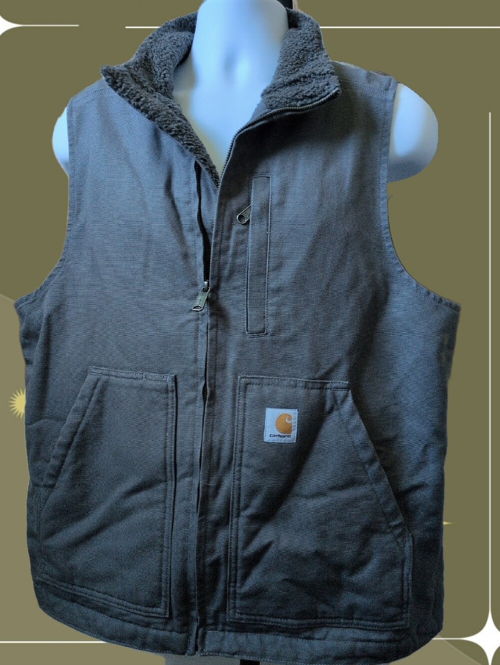 ✨ Mens Sherpa Lined Carhartt Vest In Gravel Gray Size M